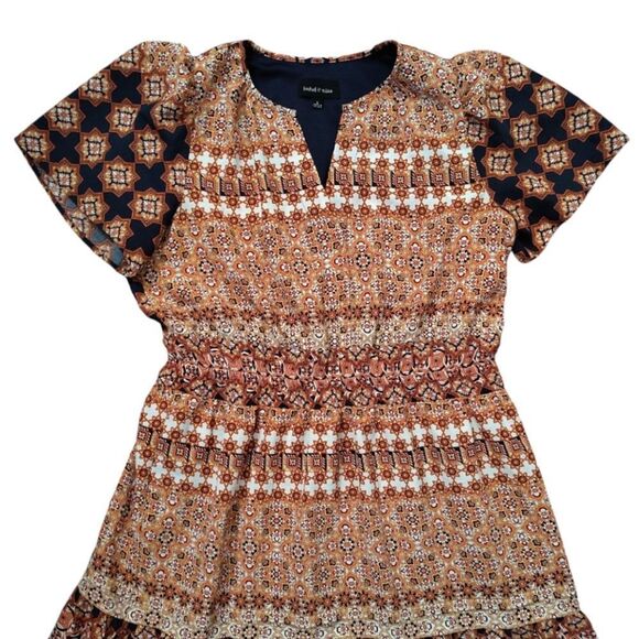 Isabel & Nina Navy Blue Red Multi Printed Short Sleeve Midi Tiered Dress Large - Picture 8 of 14